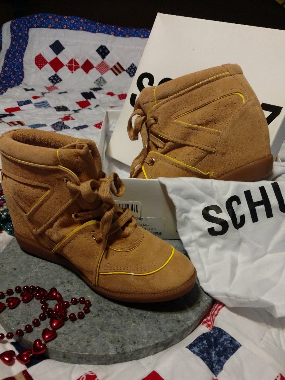 SCHUTZ Sneaker City Saint Bridget Wedge Sneakers Camurco Carmel Size 10B Y2K